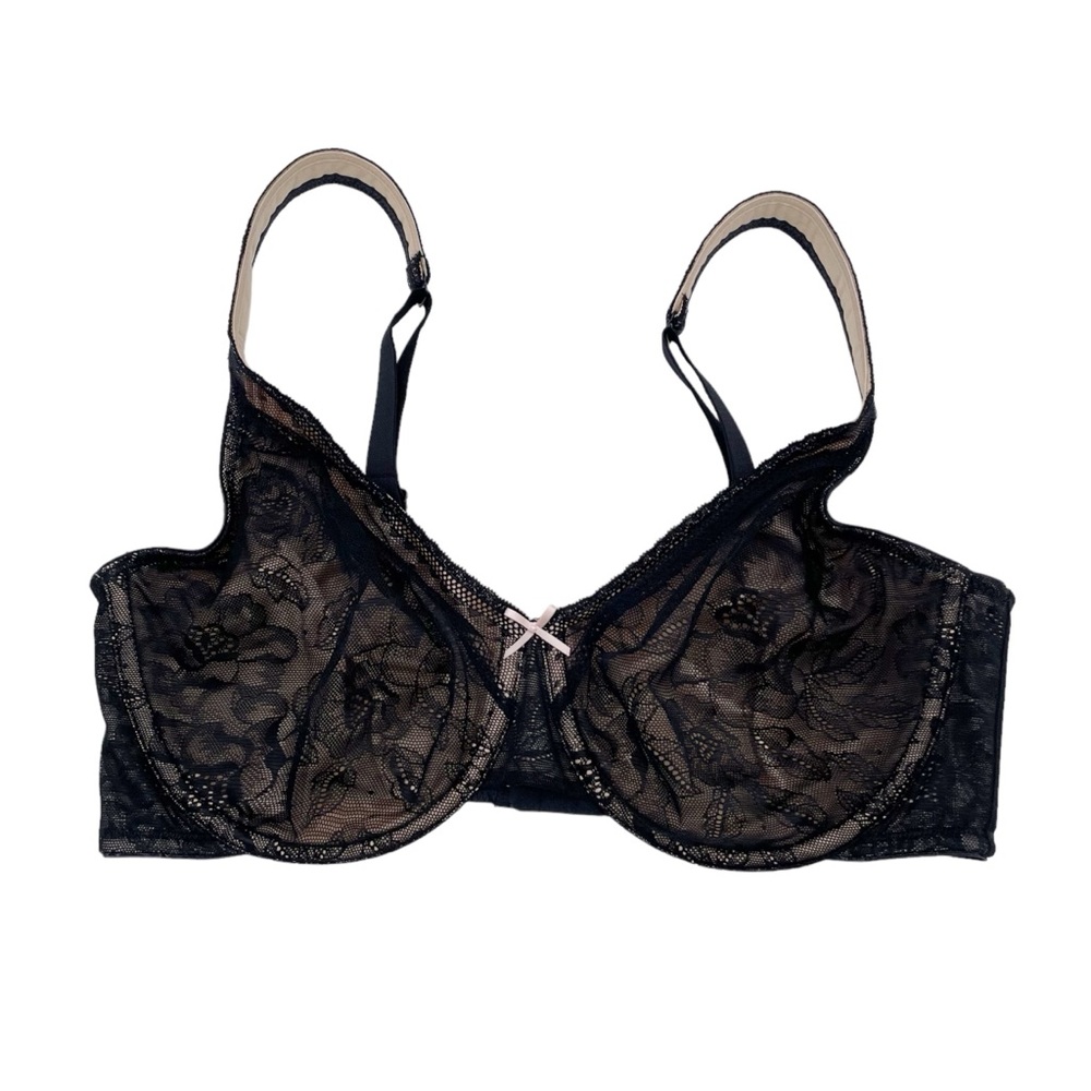 Cacique Modern Lace Covered Unlined Full Coverage Bra Black Women's Size 36DD